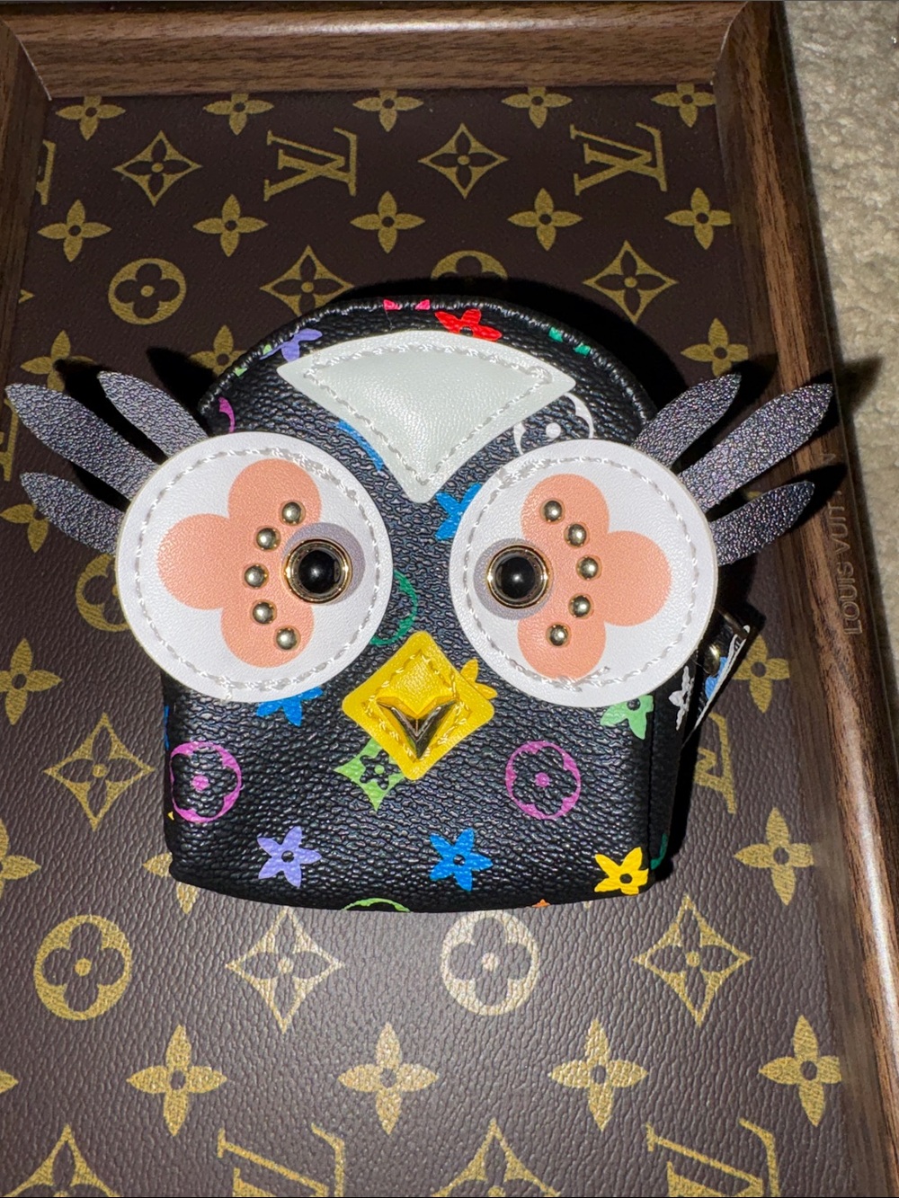 Designer-Inspired Black Multicolor Owl Coin Purse